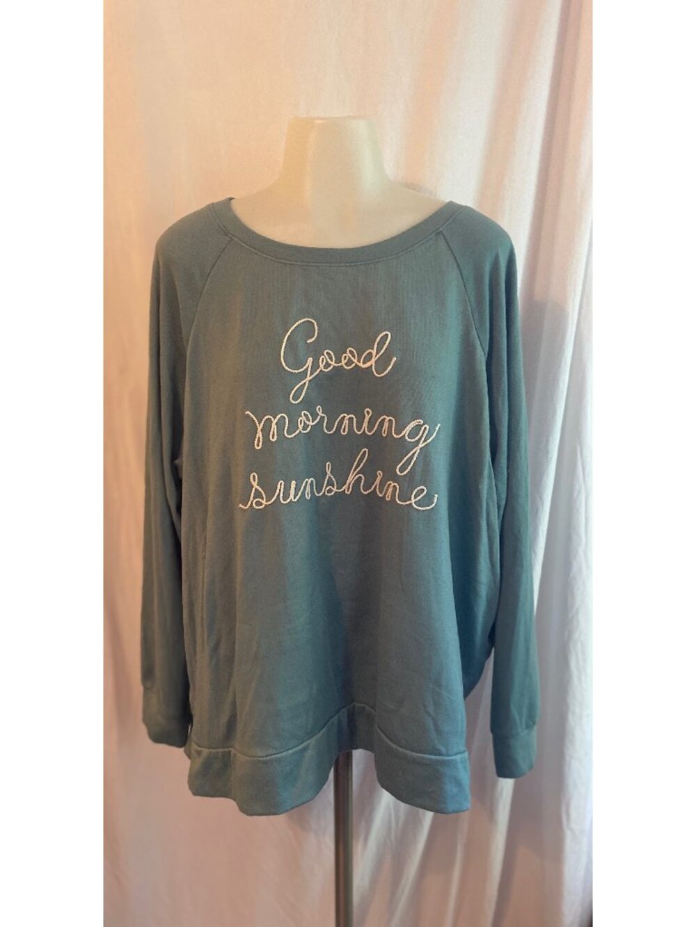 Secret Treasures Aqua Blue Good Morning Sunshine Long Sleeve Top